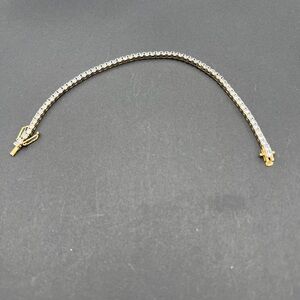 925 Sterling Silver Gold Overlay CZ Tennis Bracelet 9” Box Clasp Safety Chain